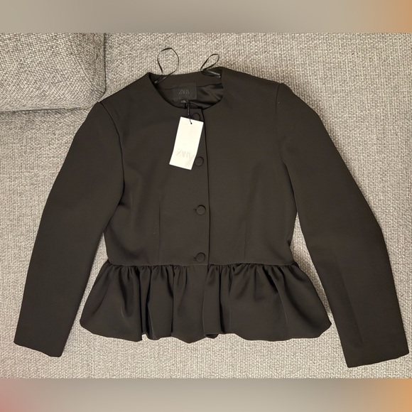 Zara Black Voluminous Hem Peplum Blazer – Size XL - Picture 10 of 14